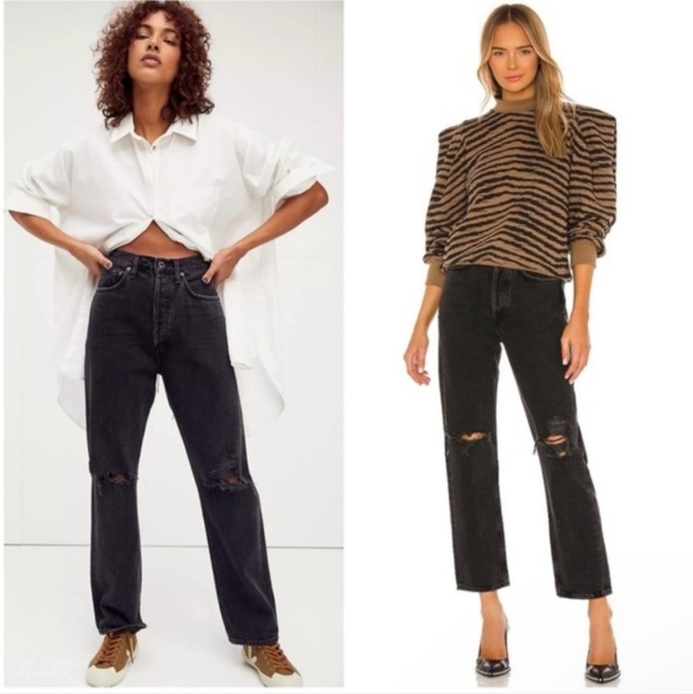 AGOLDE 90's Mid-Rise Loose Fit Distressed Jeans In Smokestack Black